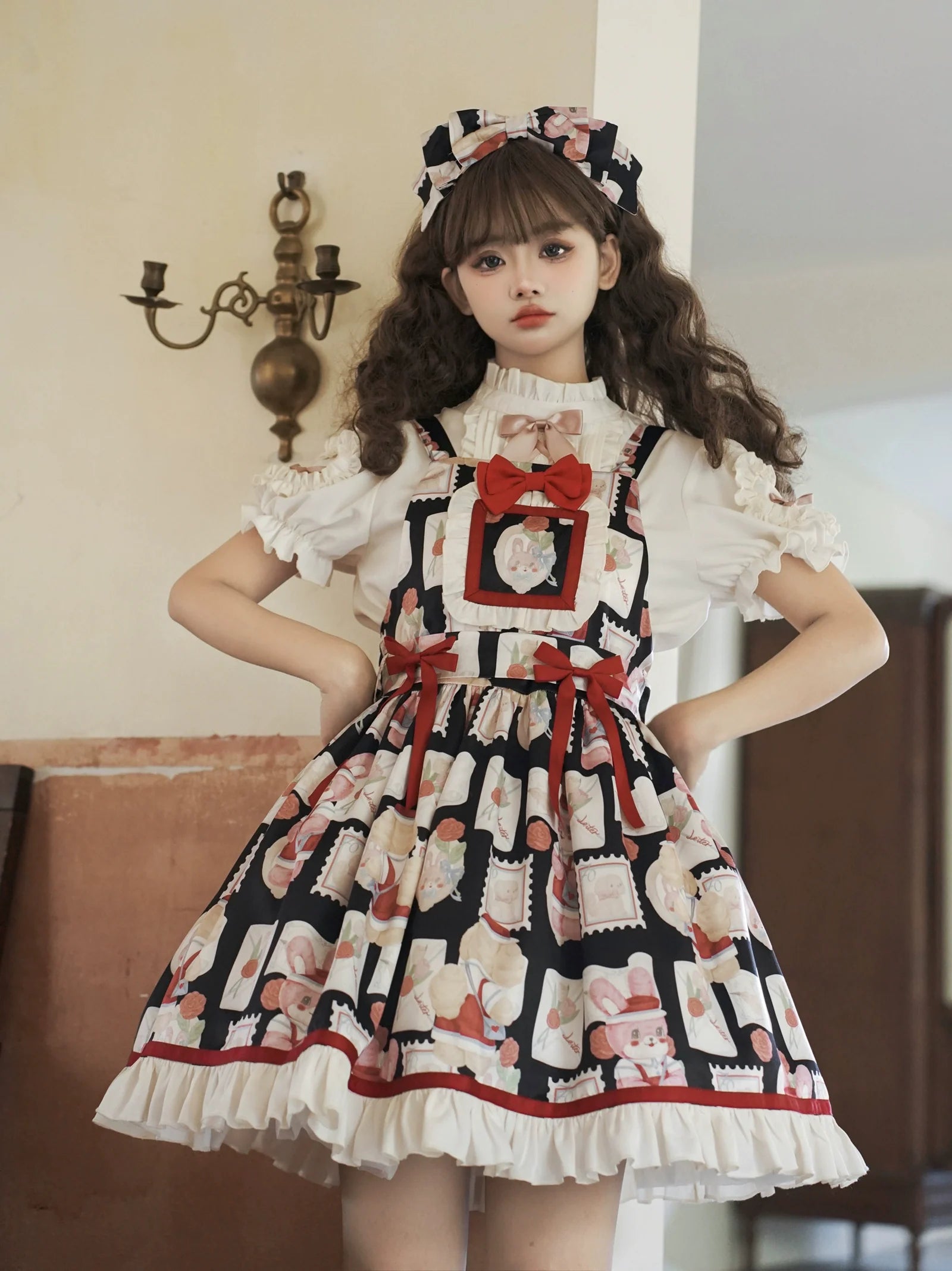 Sweet Bunny Postage Original Design Lolita High-Waist Suspender JSK