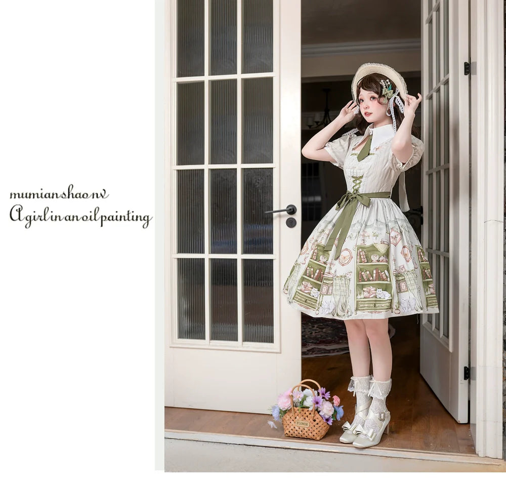 Original Enchanted Library Graceful Academy Style Short Sleeve OP Lolita Skirt