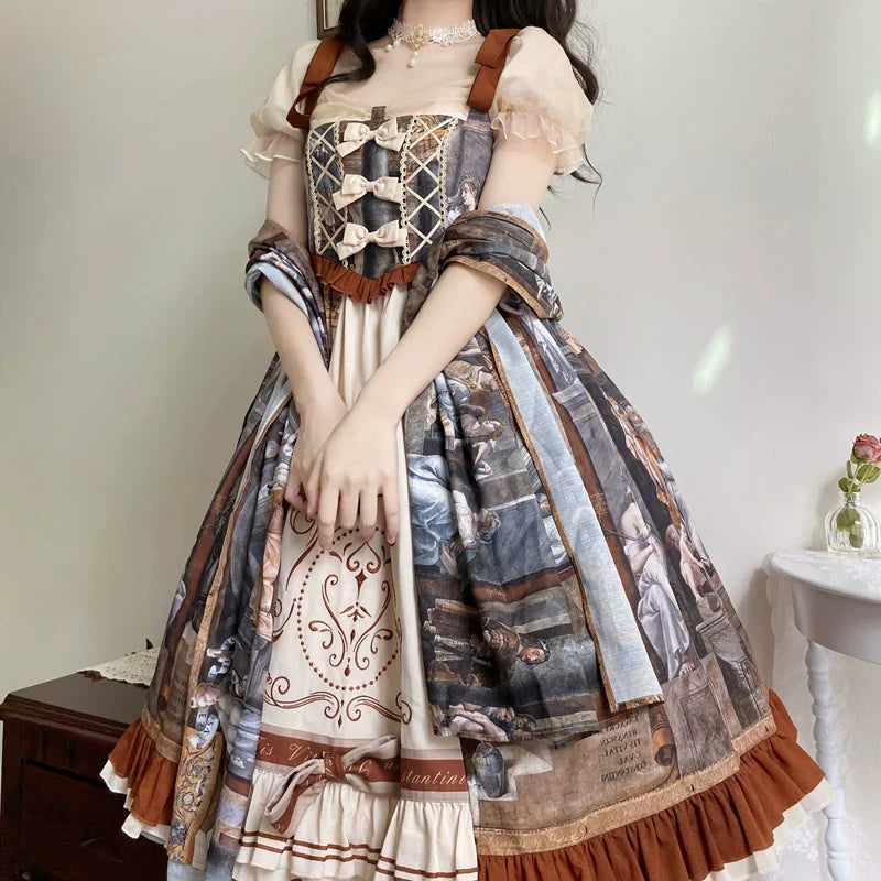 Original Lolita Dress "Constantine OP" Oil Painting Pattern, Classic Retro Lolita Dress