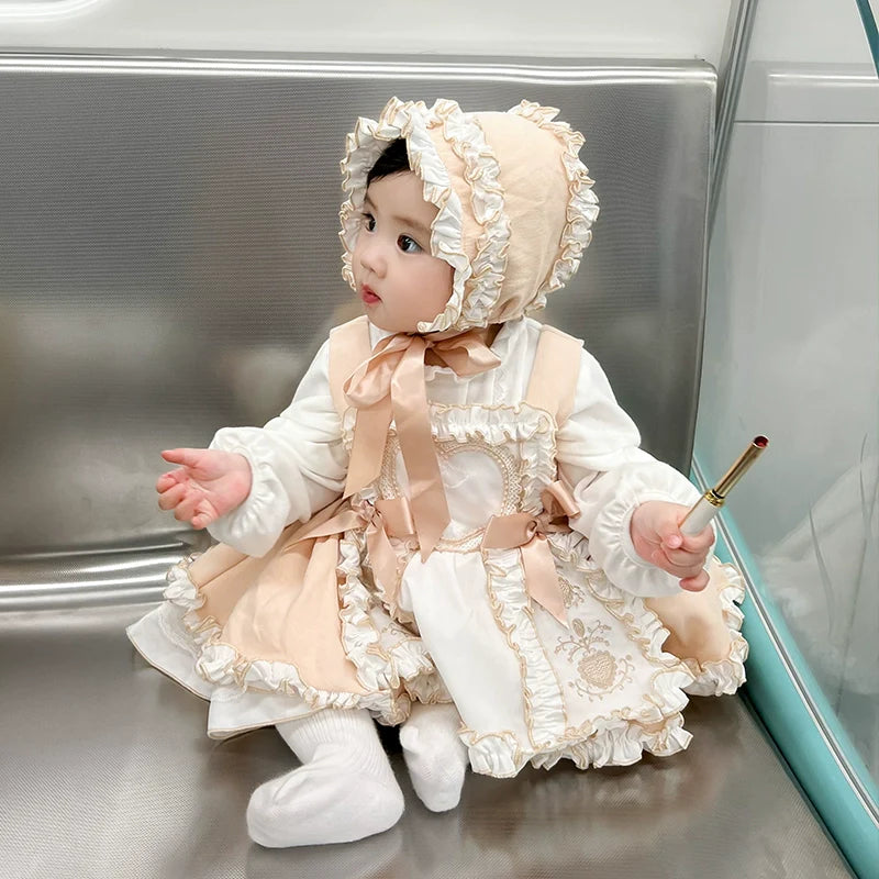 Enchanted Pastel Girls' Lolita Dress with Heart Embroidery and Ruffled Skirt