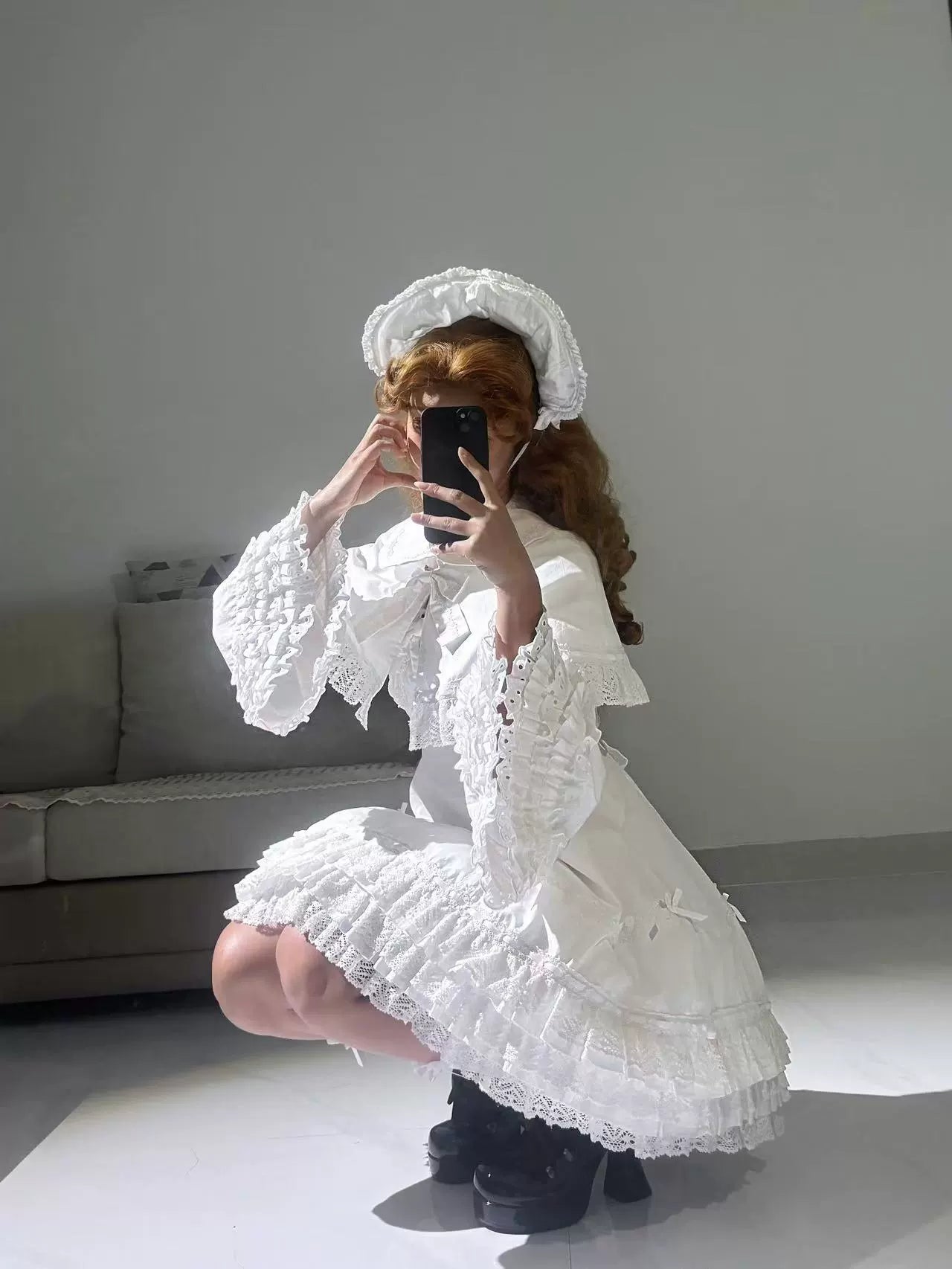 Elegant Black and White Lolita JSK with Detachable Apron