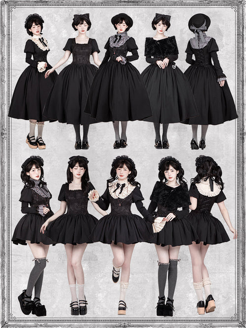 Black & Cream Whimsical Lolita Dress – Multi-Tiered Lace Skirt