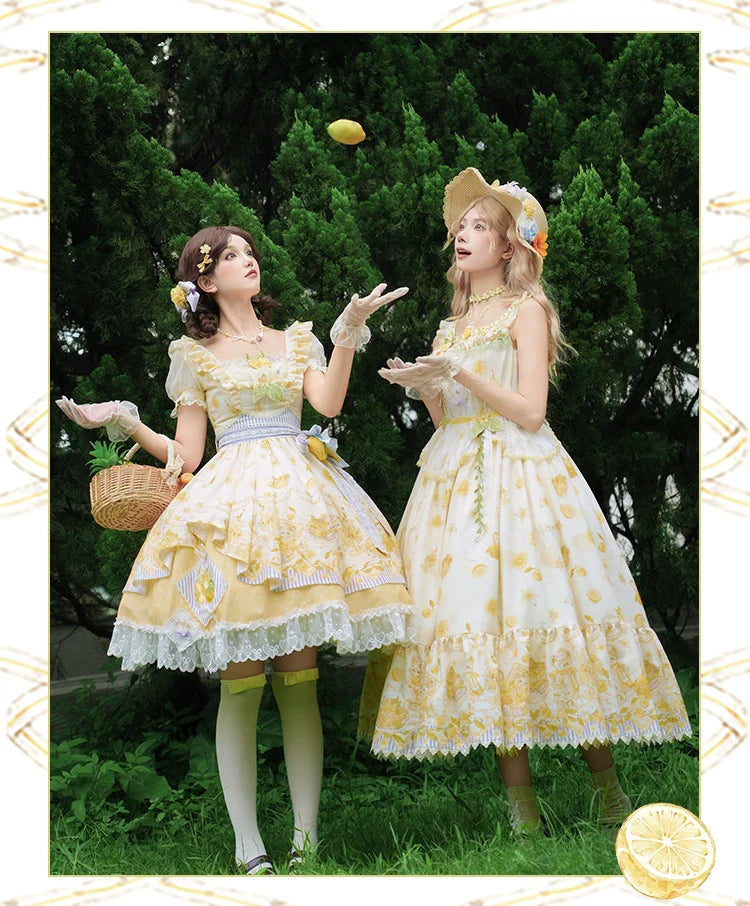Country Girl's Dream: Sweet Lolita Strapless Dress with Lemon Prints