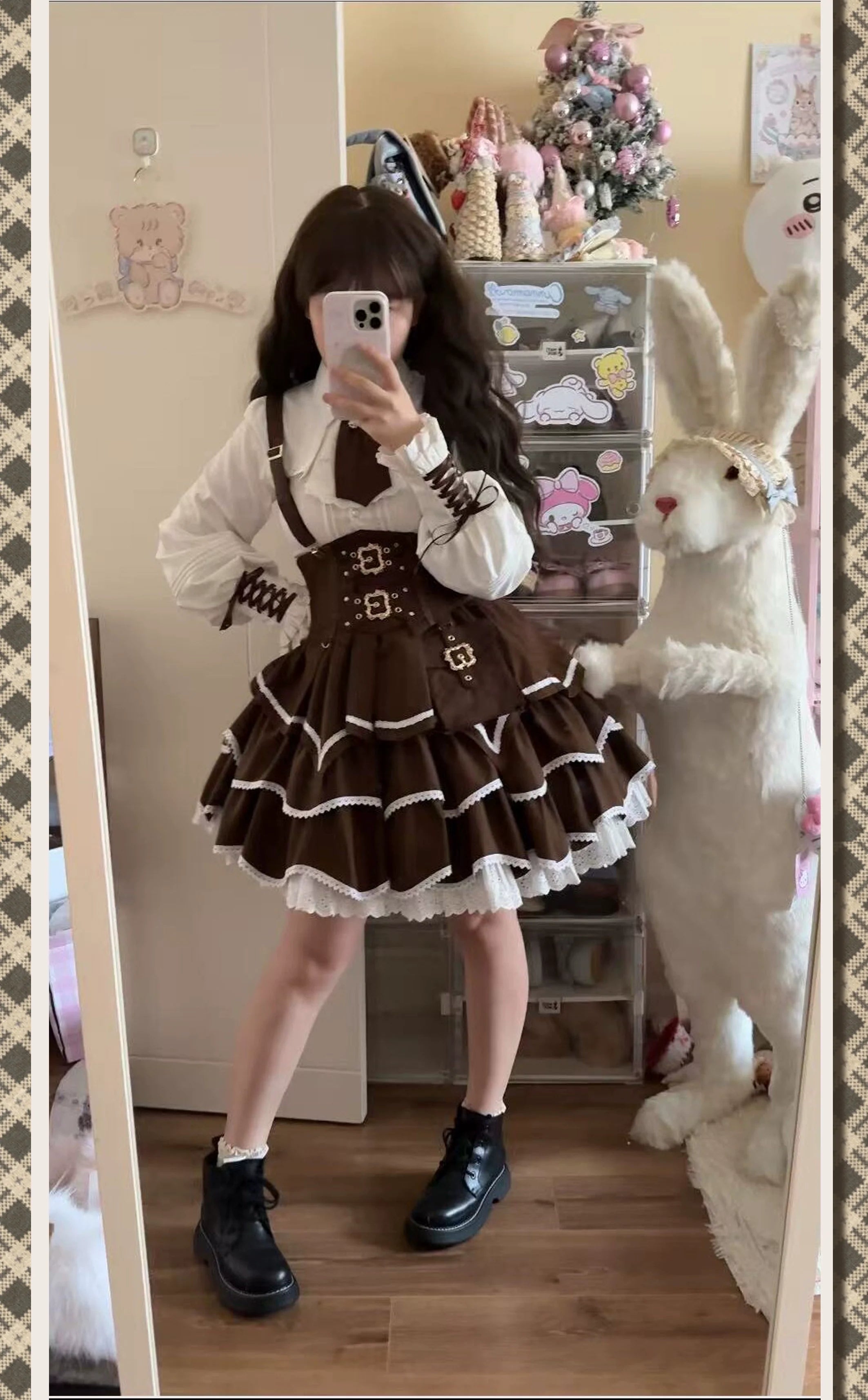 Punk Vintage Christmas Little Red Riding Hood Magical Princess Lolita Dress (Set)