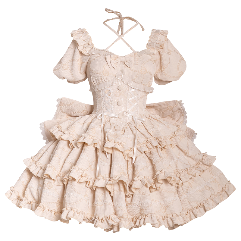 Puff Rose OP Princess Bow Trailing Dress Original Lolita