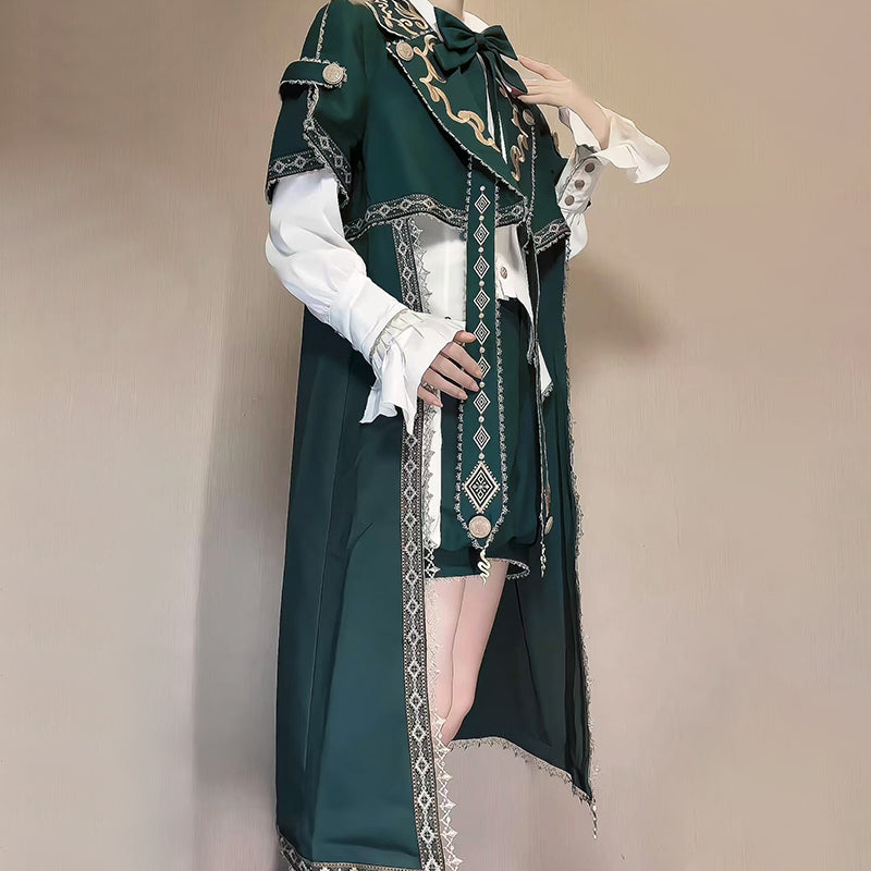Elegant Dark Green Lolita Prince Set with Gold Embroidery - Versatile Themed Outfit