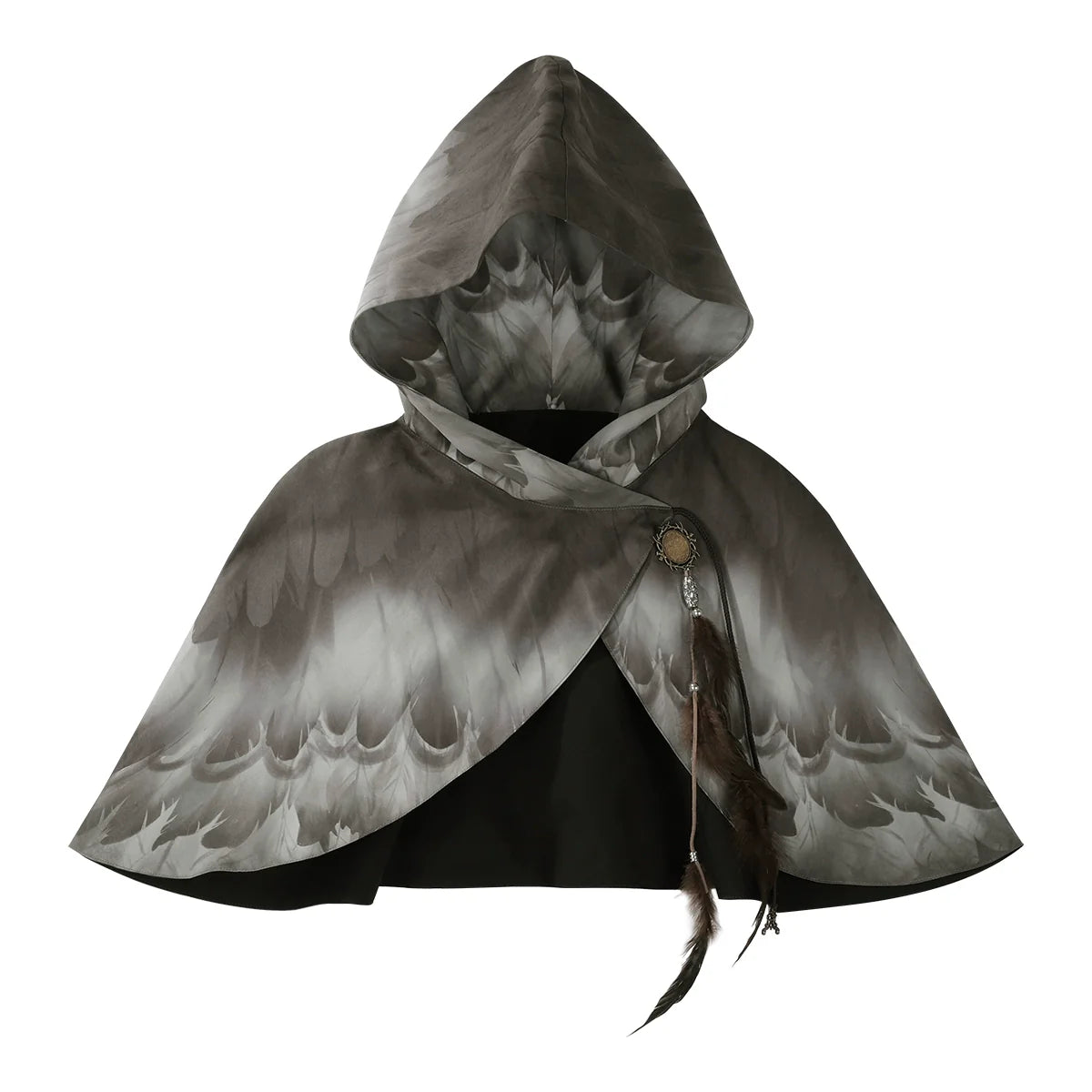 Fantasy - Style Capelet Dress with Embroidered Hem and Buckled Waist Belt