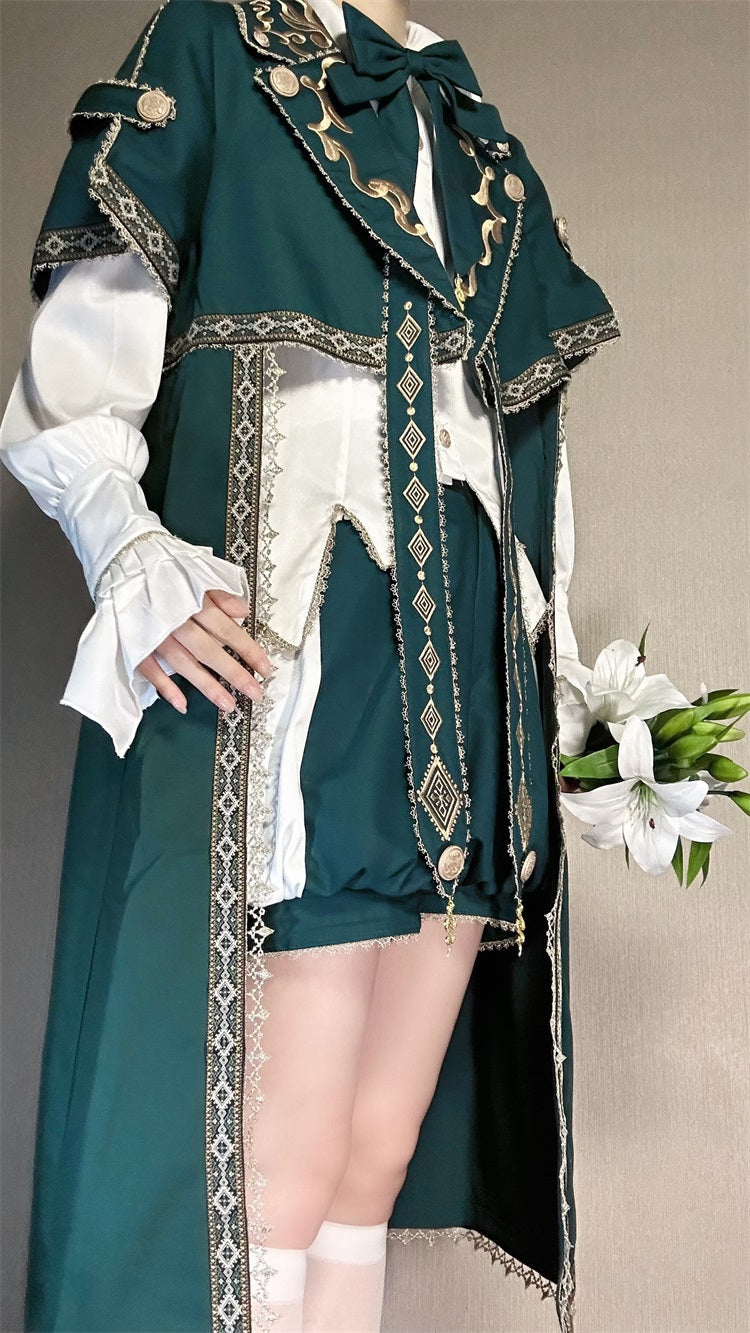 Elegant Dark Green Lolita Prince Set with Gold Embroidery - Versatile Themed Outfit