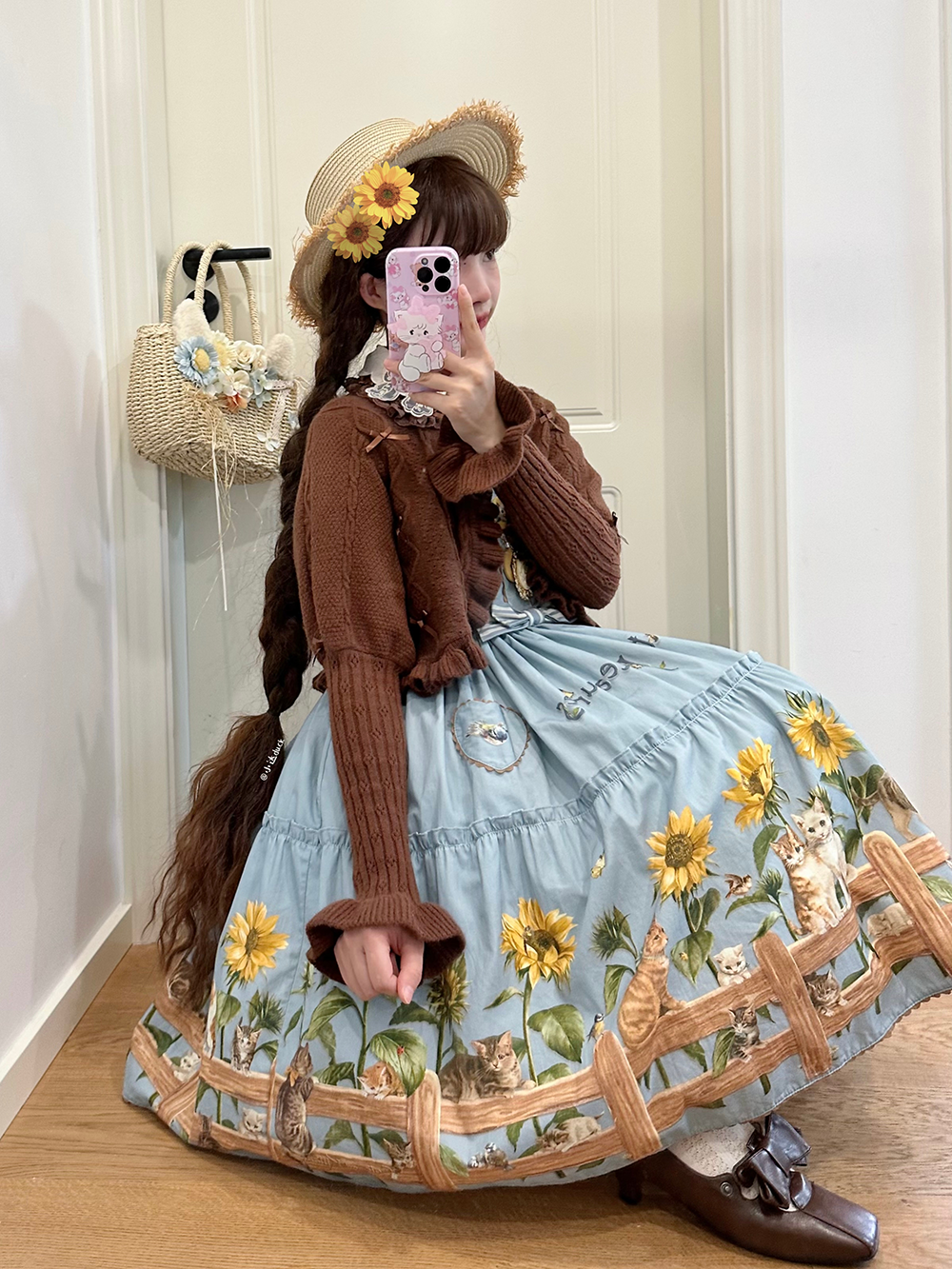 Sunflower Paradise: Cat and Sunflower JSK Lolita with a Big Skirt