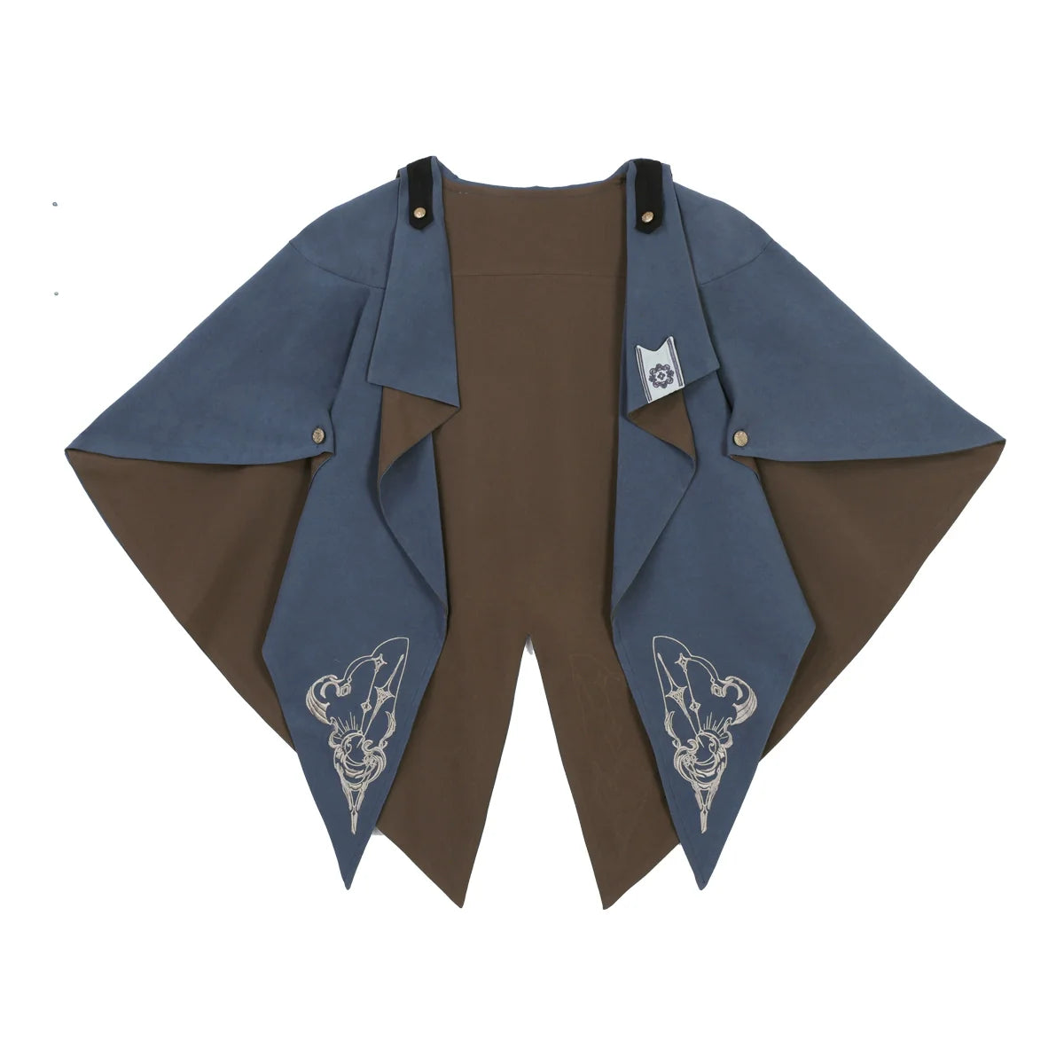 Gothic Knight-Inspired Midnight Silver-Embroidered Cloak Vest with Trousers Set