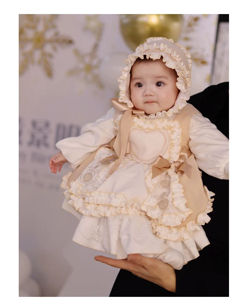 Enchanted Pastel Girls' Lolita Dress with Heart Embroidery and Ruffled Skirt