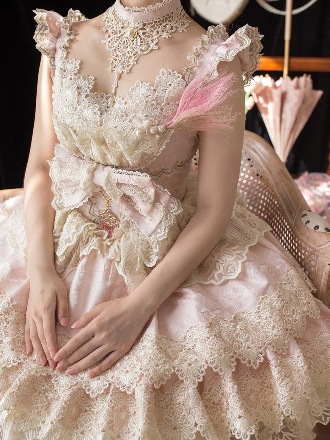 Elegant Lace Lolita JSK Dress with Floral Embroidery