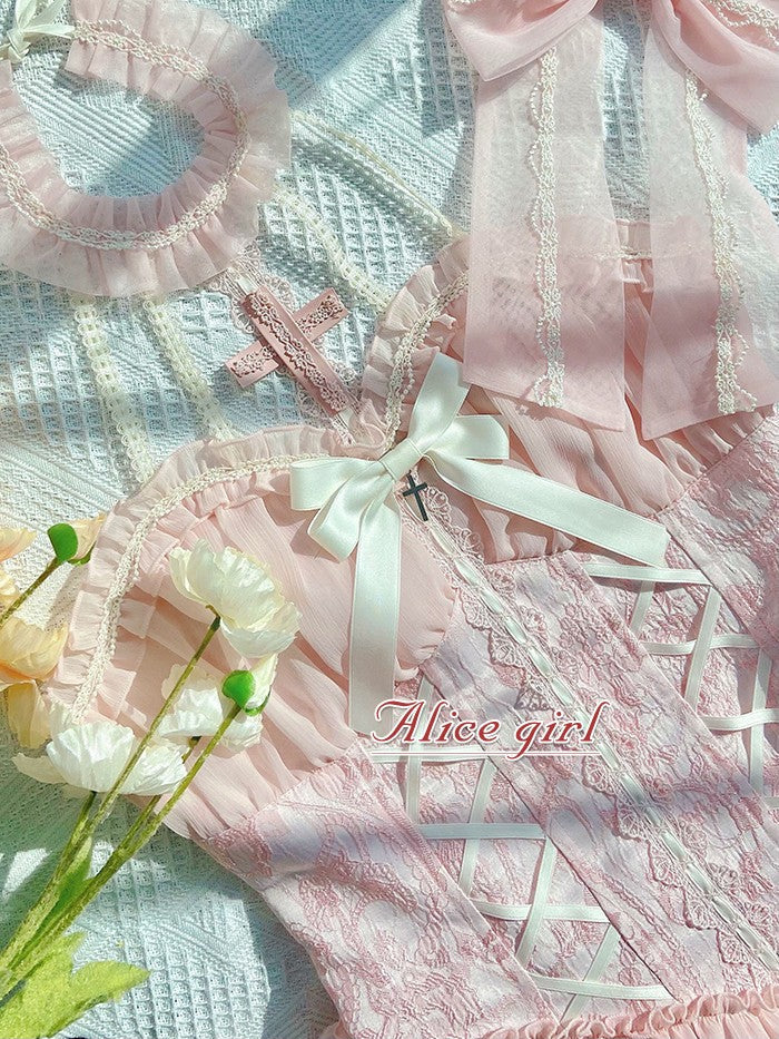 Fairy-Tale Ballet Doll Lolita Halter Dress with Corset Lace-Up and Ruffled Layers – Available in 8 Colors