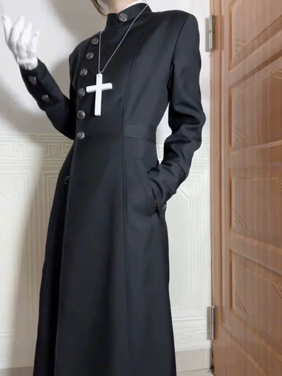 Prince Ouji Outfit Black Stand Collar Single-Breasted Long Coat for Male, Female