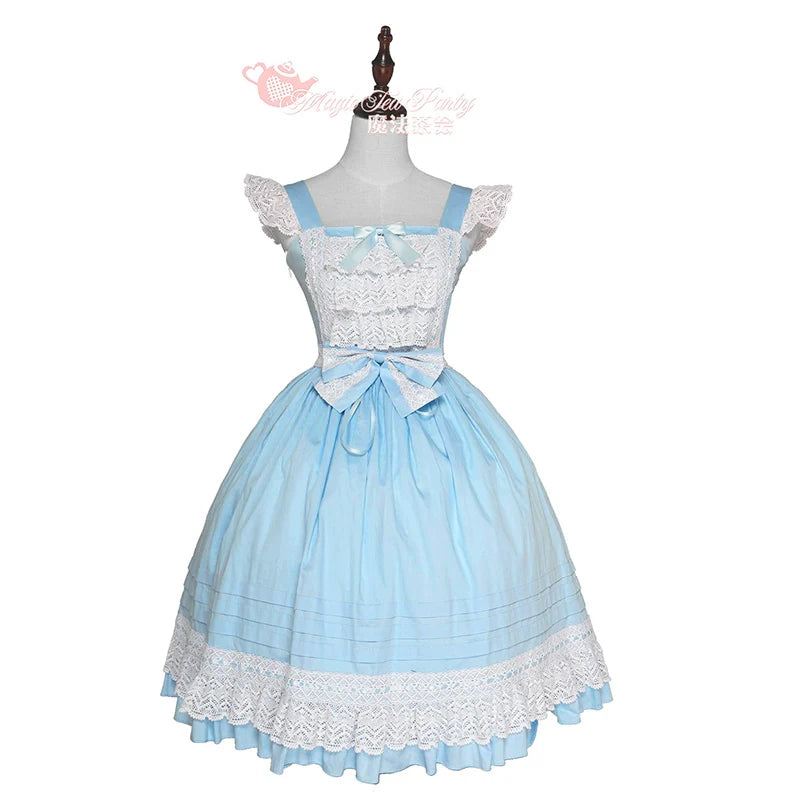 Elegant Multicolored Lolita Dress with Detachable Apron and Bow Details    OP & JSK