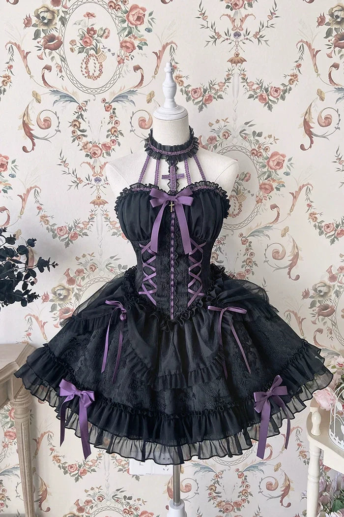 Fairy-Tale Ballet Doll Lolita Halter Dress with Corset Lace-Up and Ruffled Layers – Available in 8 Colors