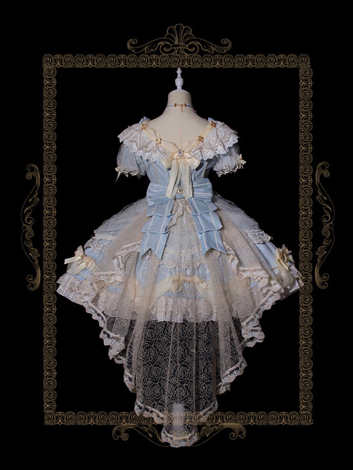 Girls' Anniversary Court Retro Dress with Lace Trims