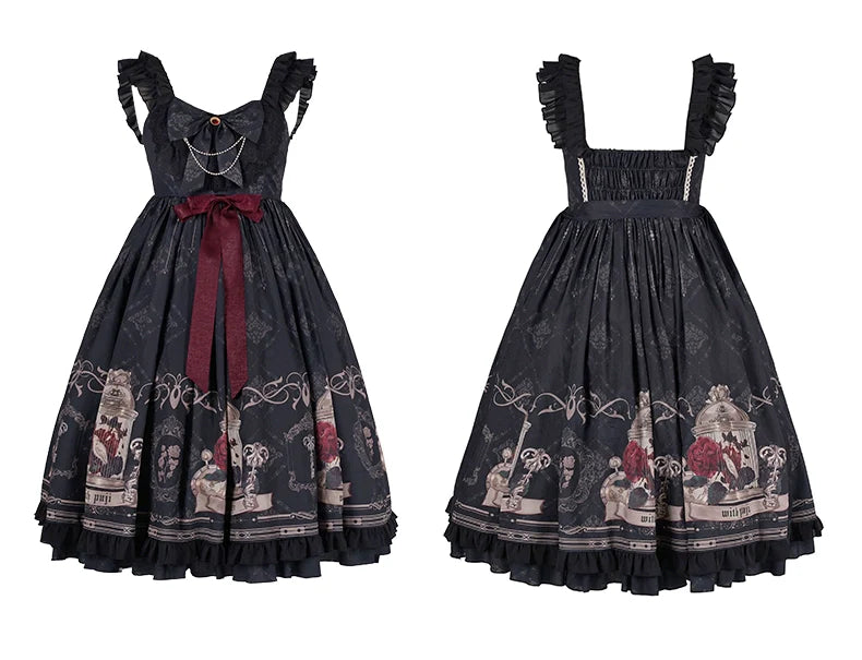 [Nightingale and Rose JSK] Original Design Lolita Dress with CLA Print Birdcage Pattern for Autumn and Winter