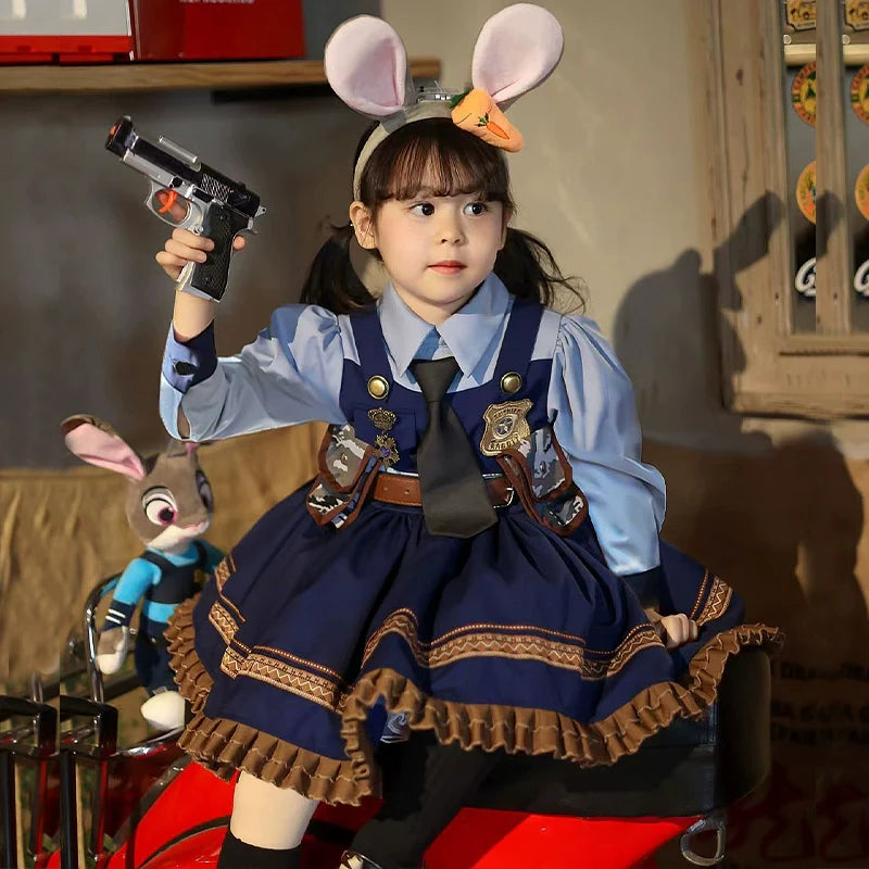 Rabbit Police Officer Lolita Dress for Girls - Navy Blue Whimsical Princess Costume