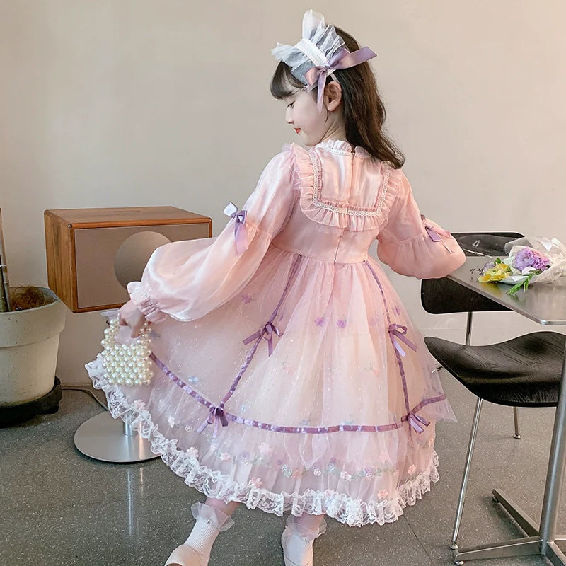 Charming Pastel Pink Lolita Dress with Purple Accents for Girls - Spring and Autumn Collection