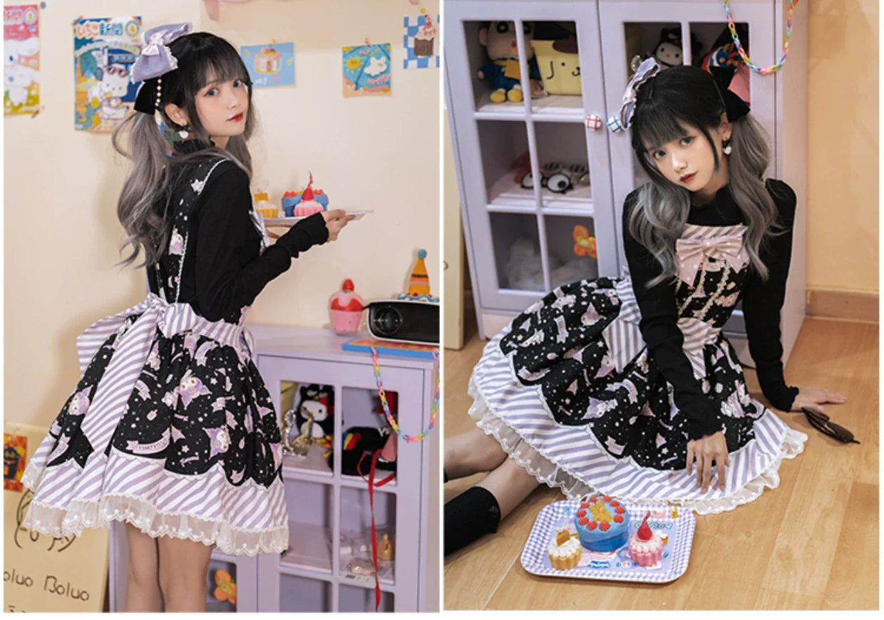 Sanrio Super Cute Sweet JSK Lolita Dress with Striped Trim & Bow