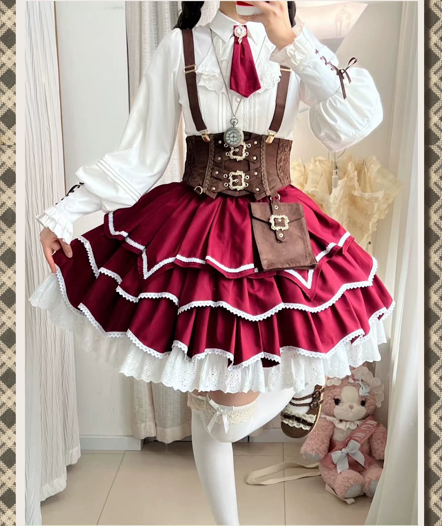 Punk Vintage Christmas Little Red Riding Hood Magical Princess Lolita Dress (Set)