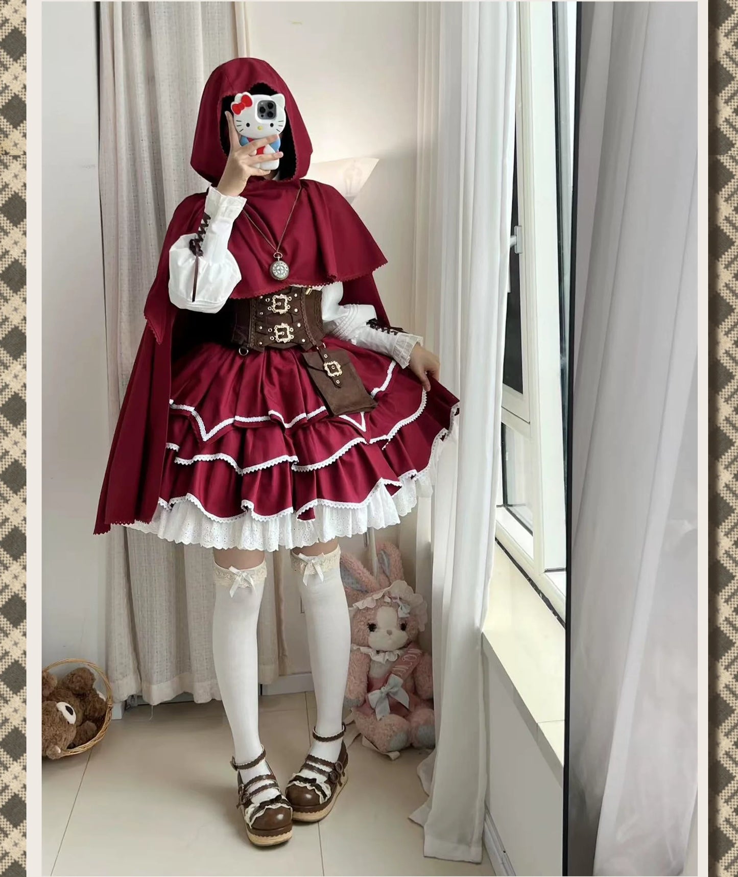Punk Vintage Christmas Little Red Riding Hood Magical Princess Lolita Dress (Set)