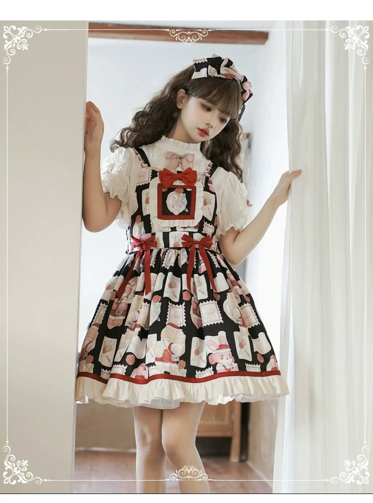 Sweet Bunny Postage Original Design Lolita High-Waist Suspender JSK