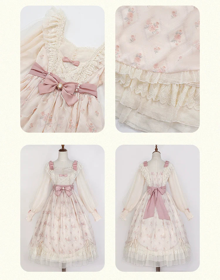 Elegant Cream Lolita Dress with Floral Embroidery and Ruffled Skirt - Perfect for Tea Parties and Special Occasions