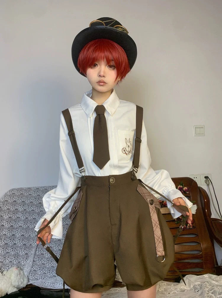 Detective Lolita Prince Set – Brown Vest with Suspender Shorts and Ruffled Blouse