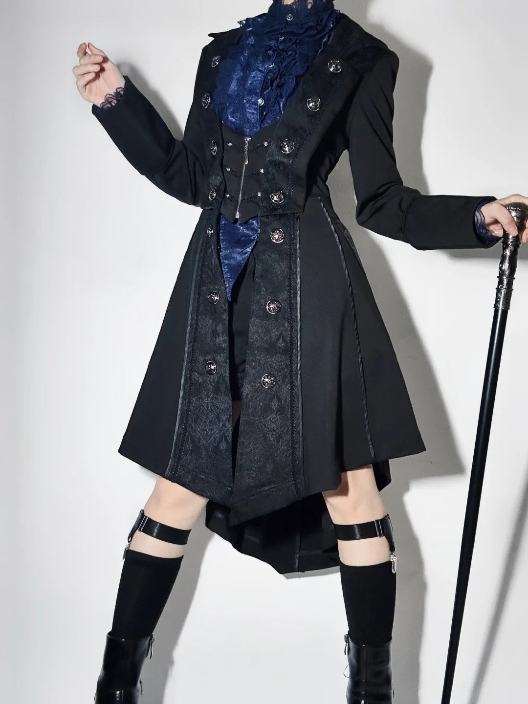 Elegant Black and White Lolita Coat - Versatile Gothic Statement Piece for Formal Events