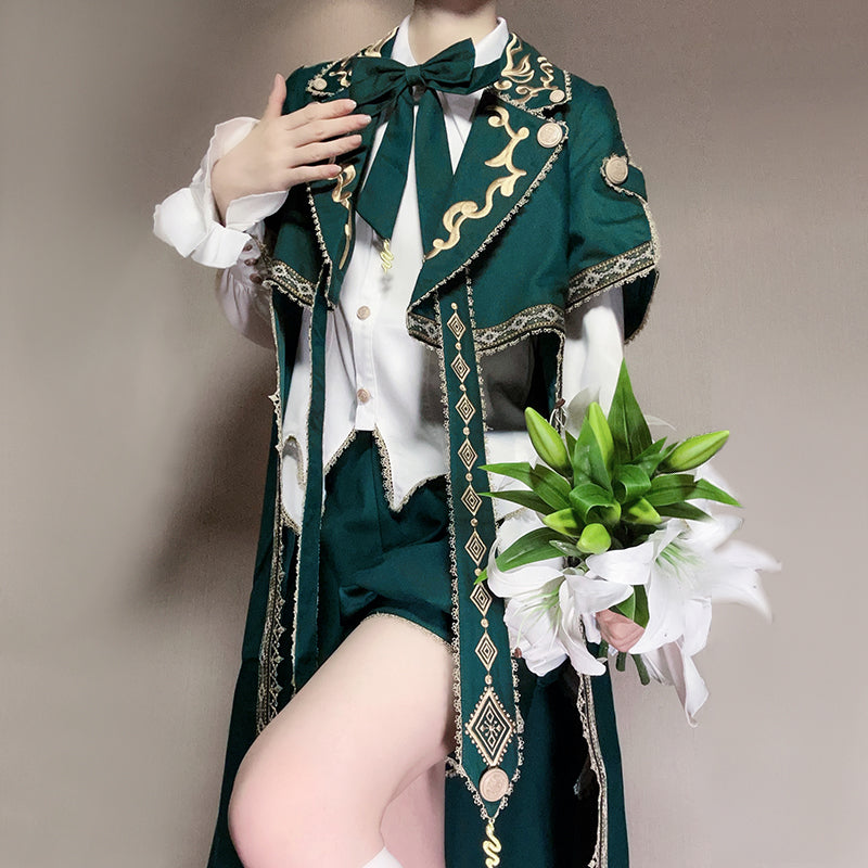Elegant Dark Green Lolita Prince Set with Gold Embroidery - Versatile Themed Outfit