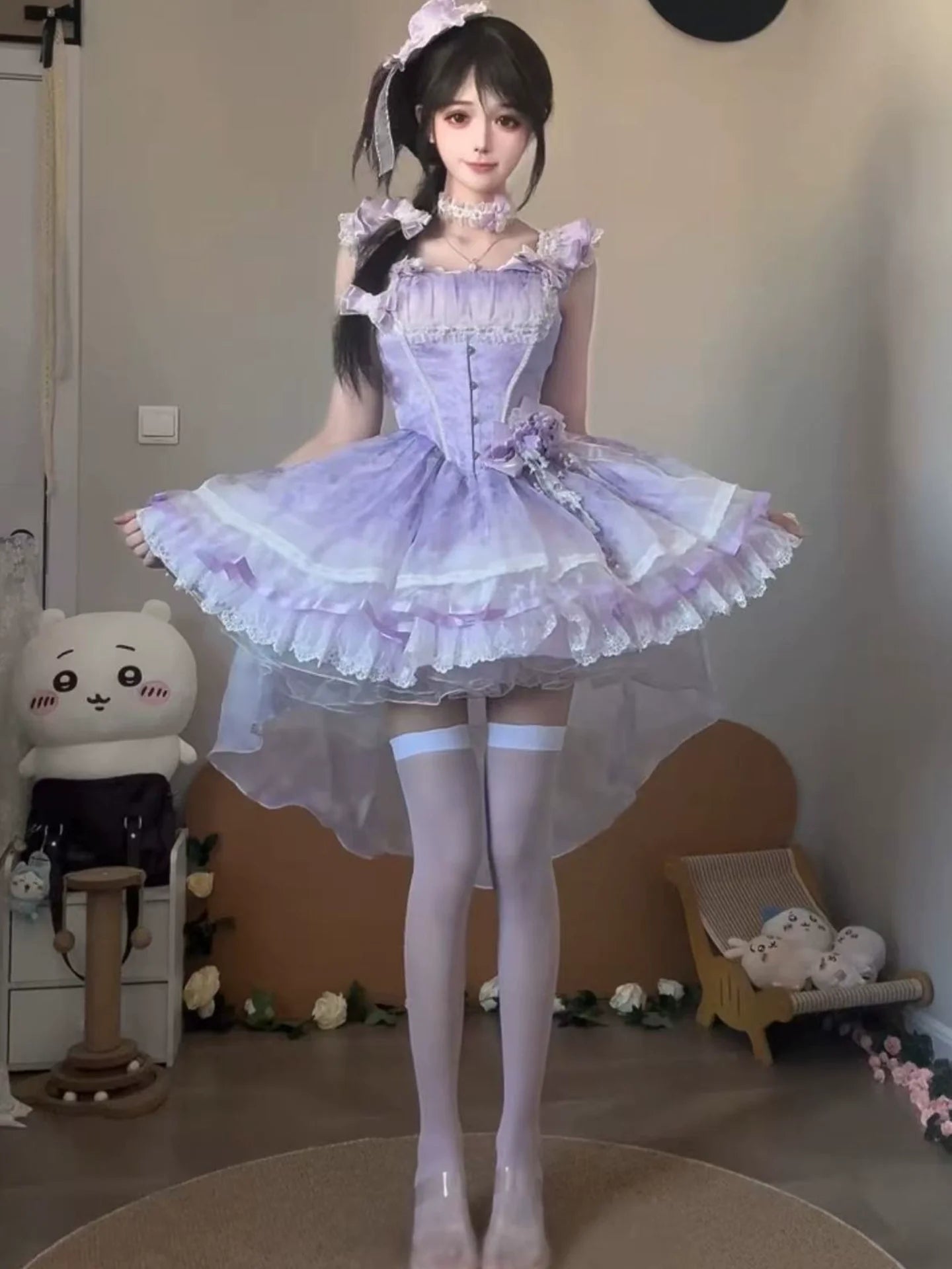 Dreamy Lavender Lolita Dress - Graceful High - Low Hem & Delicate Ruffles