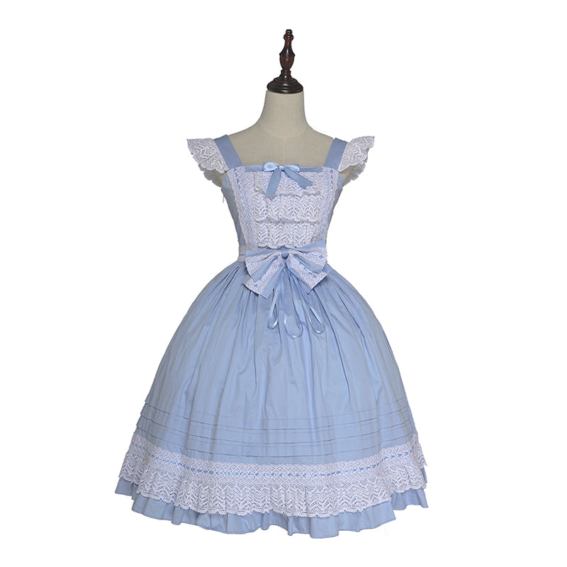 Elegant Multicolored Lolita Dress with Detachable Apron and Bow Details    OP & JSK