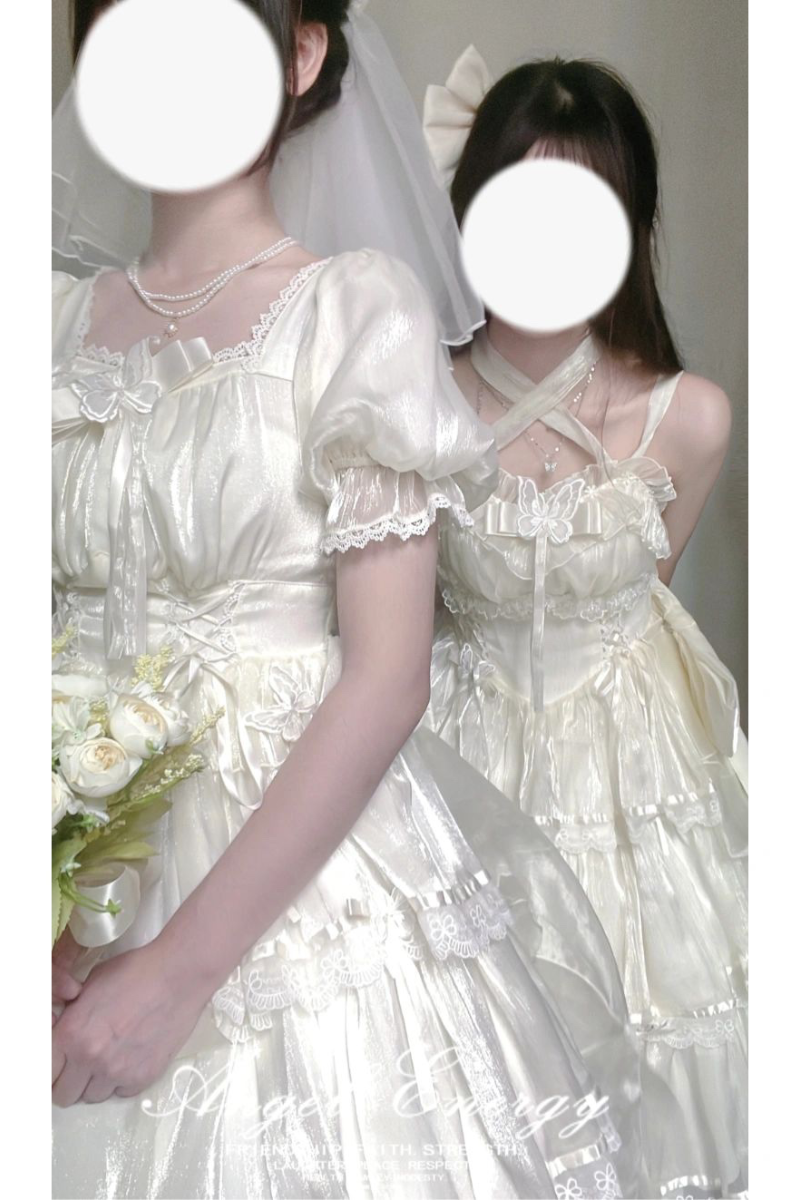 Elegant White Lolita Dress with Ruffled Skirt and Sheer Stockings - Vintage Whimsy for Every Occasion  JSK&OP