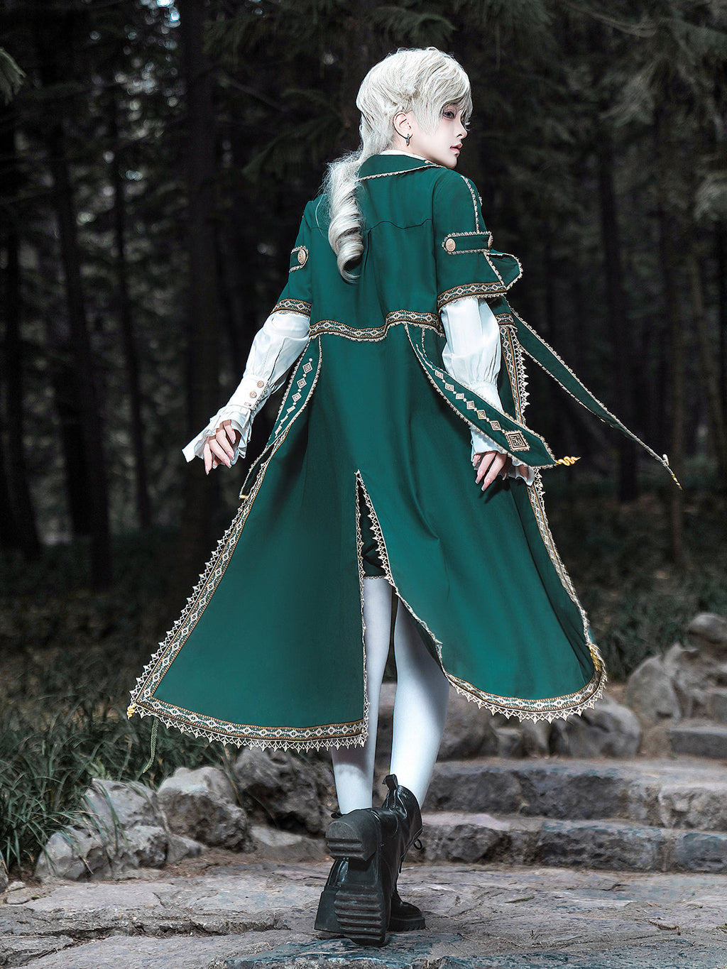 Elegant Dark Green Lolita Prince Set with Gold Embroidery - Versatile Themed Outfit