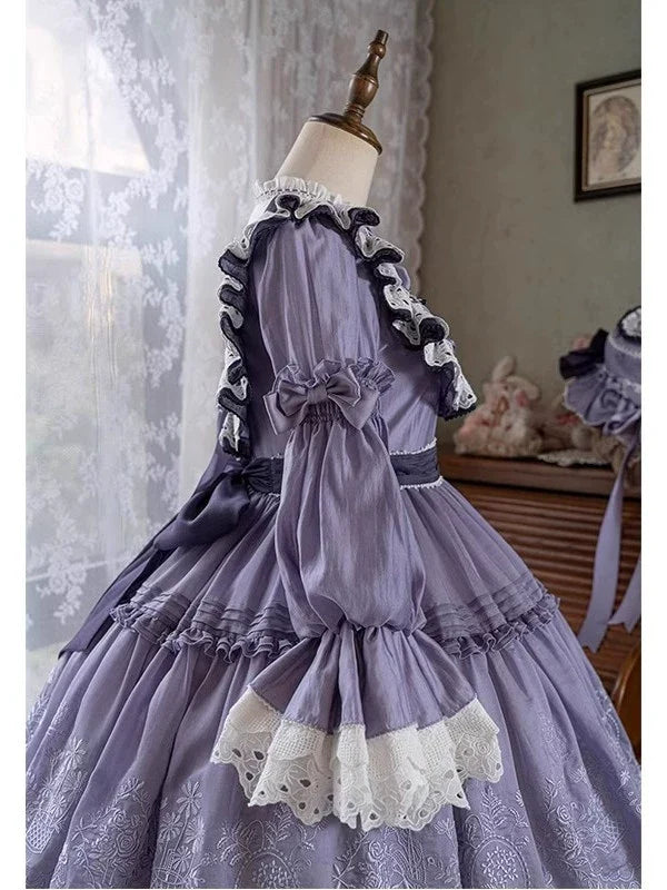 Elegant Lavender Lolita OP Dress with Lace and Ruffled Trims - Versatile and Whimsical Vintage-Inspired Fashion