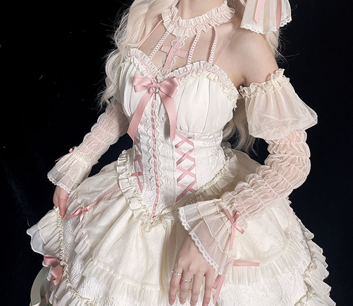Fairy-Tale Ballet Doll Lolita Halter Dress with Corset Lace-Up and Ruffled Layers – Available in 8 Colors