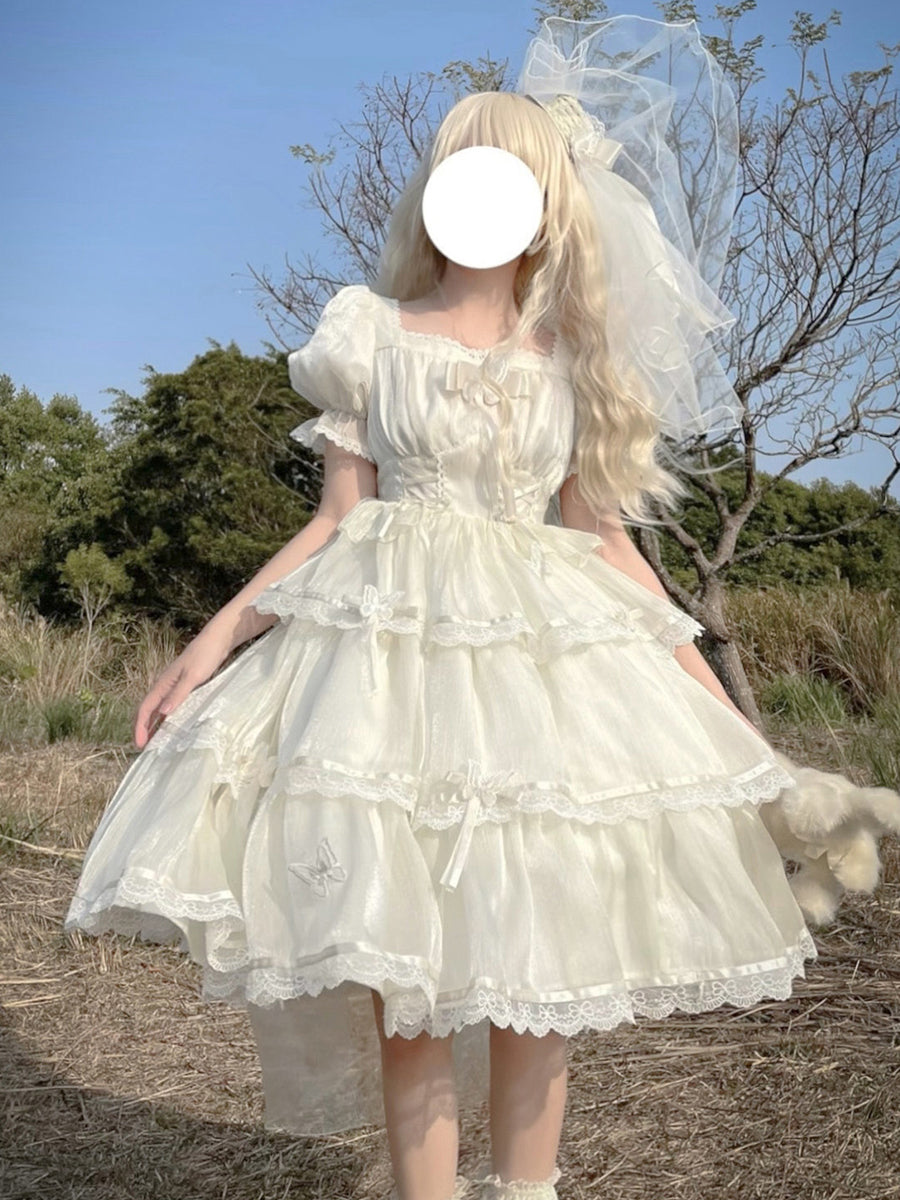 Summer Short-Sleeve Wedding OP Dress Plus Size Slimming Lolita Dress Elegant Gothic Lolita Dress