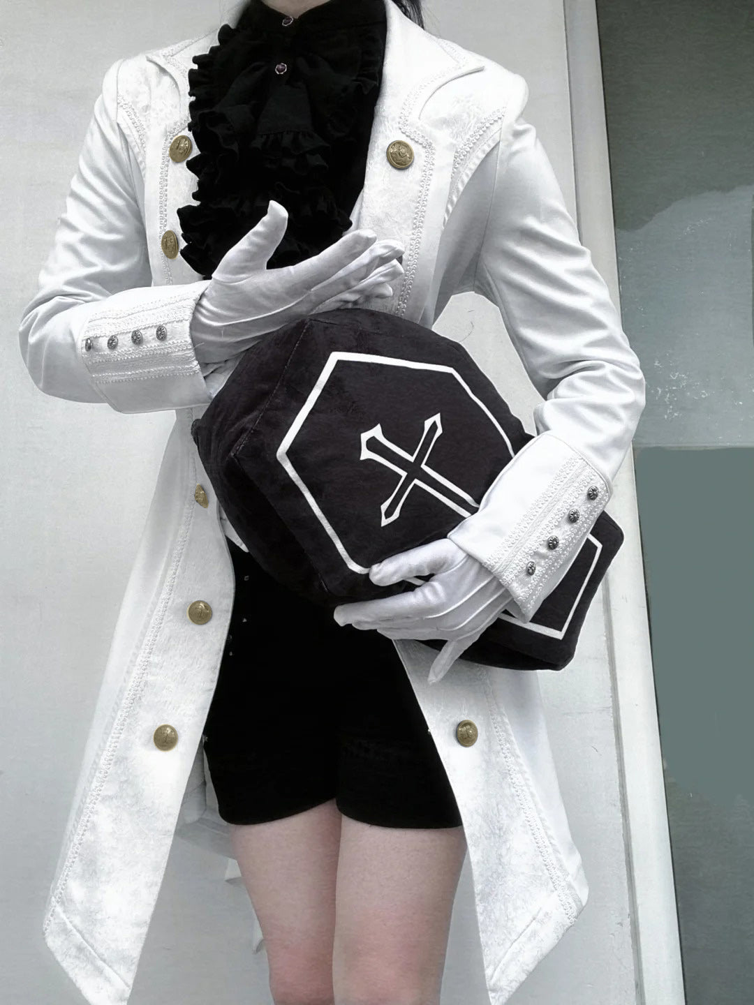 Elegant Black and White Lolita Coat - Versatile Gothic Statement Piece for Formal Events