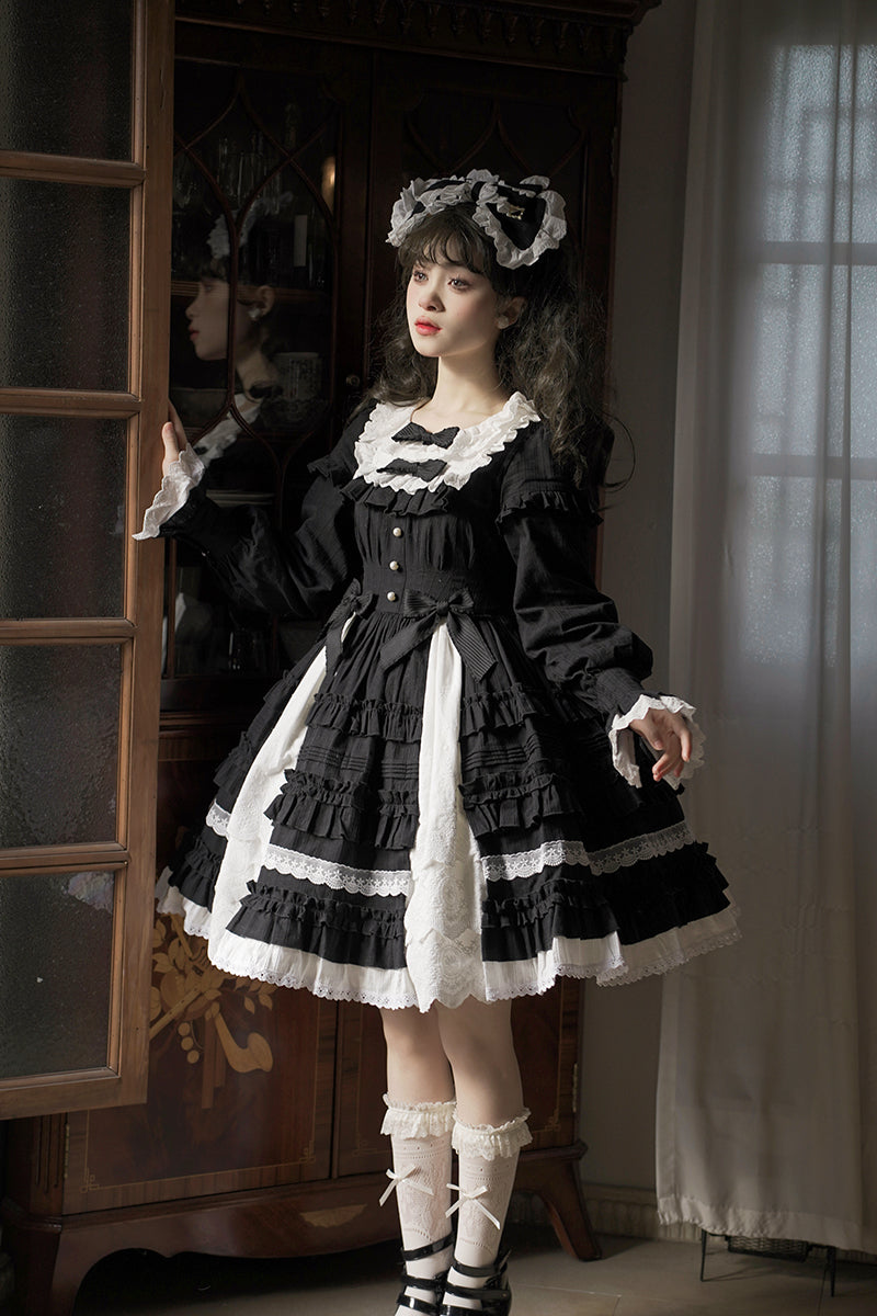 Elegant Doll-like Lolita OP - Retro Charm and Multifunctional Details