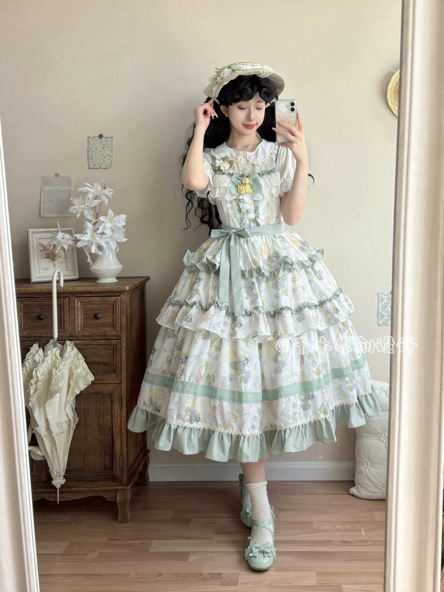 Pastel - hued Vintage - inspired Lolita Dress with Delicate Ruffles and Adorable Cartoon Prints