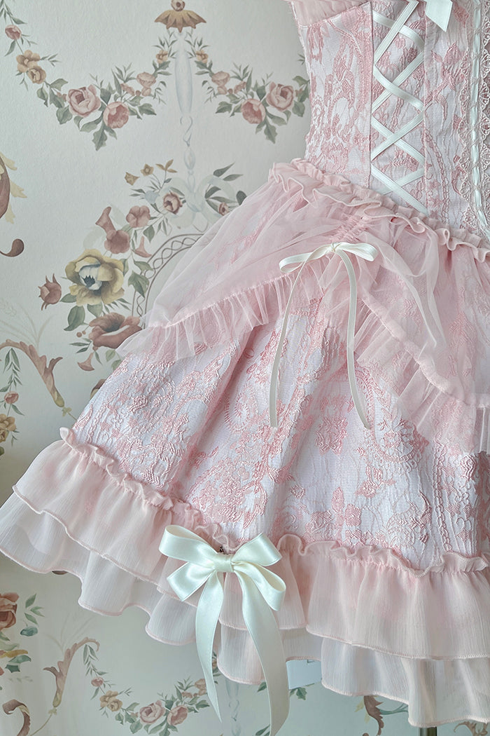 Fairy-Tale Ballet Doll Lolita Halter Dress with Corset Lace-Up and Ruffled Layers – Available in 8 Colors