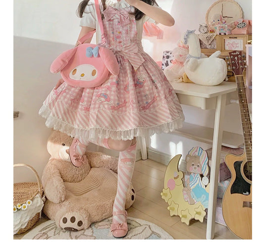 Sanrio Super Cute Sweet JSK Lolita Dress with Striped Trim & Bow
