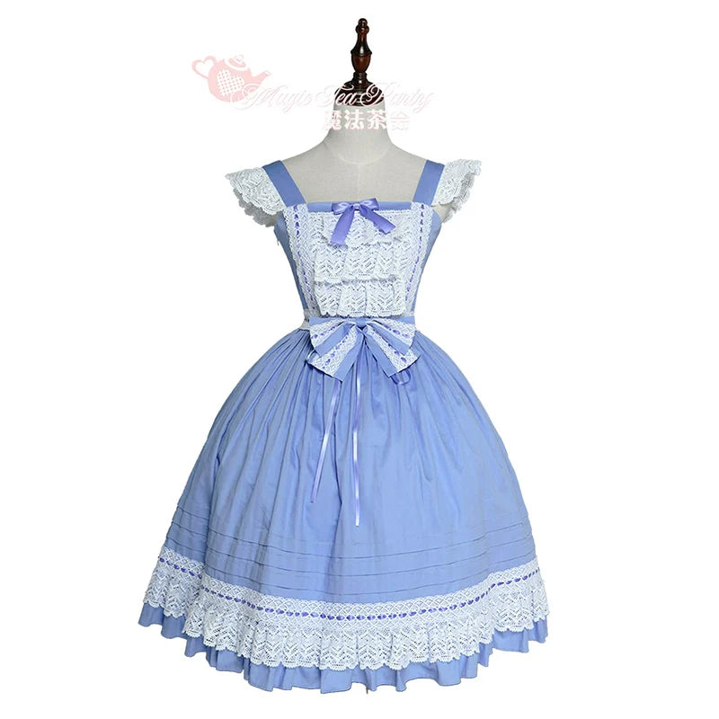 Elegant Multicolored Lolita Dress with Detachable Apron and Bow Details    OP & JSK