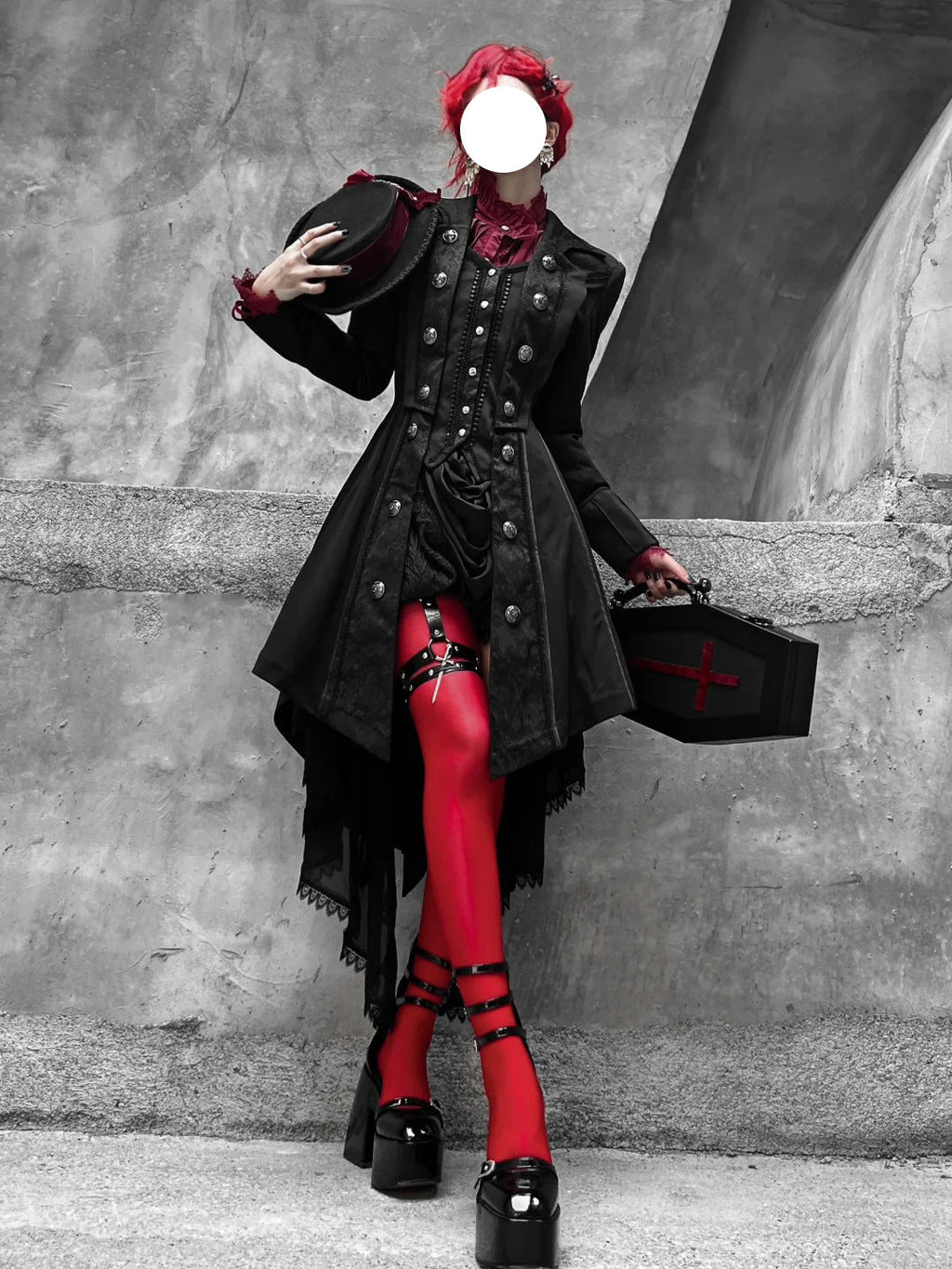 Elegant Black and White Lolita Coat - Versatile Gothic Statement Piece for Formal Events