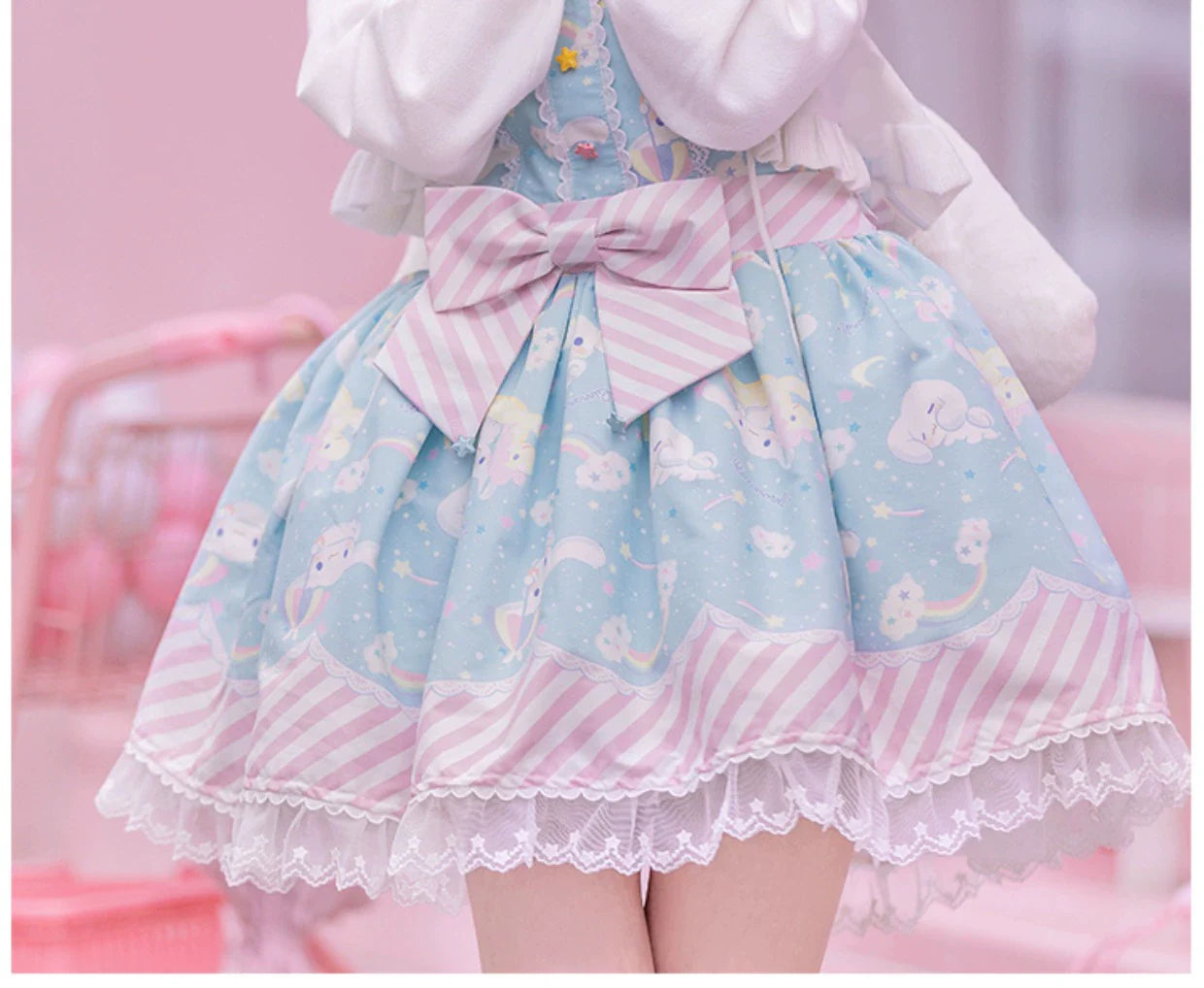 Sanrio Super Cute Sweet JSK Lolita Dress with Striped Trim & Bow