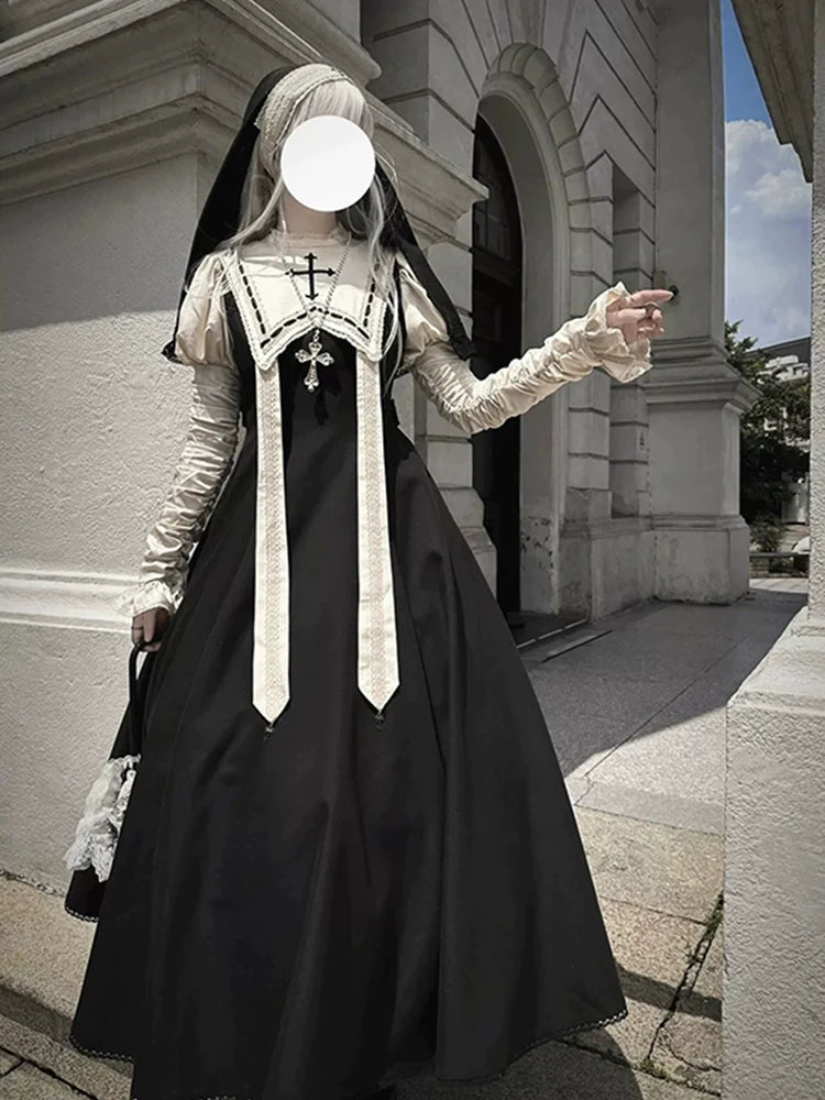 Evening dress dark goth nun style lolita dress cla tie OP gorgeous elegant christmas cos dress