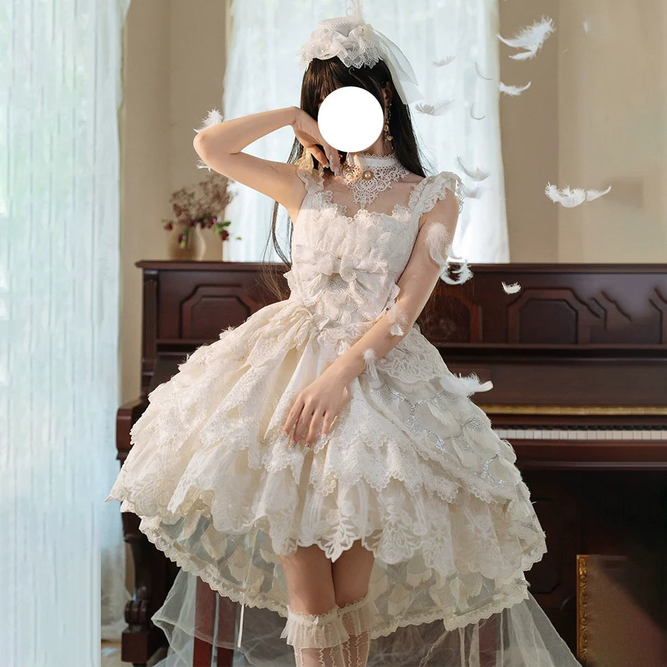 Elegant Lace Lolita JSK Dress with Floral Embroidery