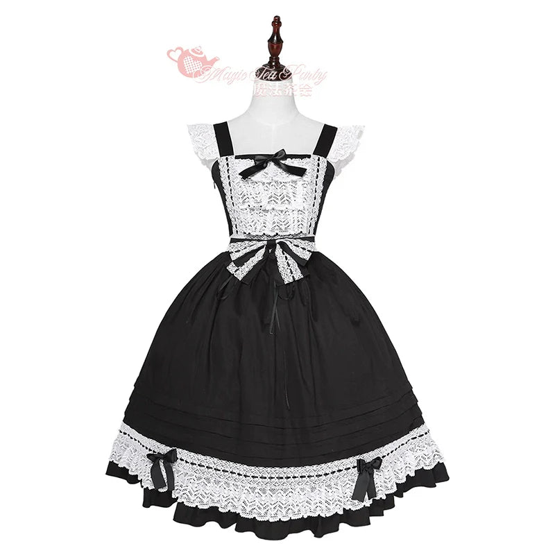 Elegant Multicolored Lolita Dress with Detachable Apron and Bow Details    OP & JSK